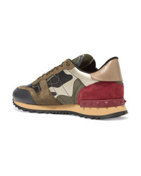 Valentino Garavani Leather And Suede Trimmed Camouflage Print Canvas Sneakers