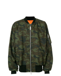 Men's Dark Green Camouflage Bomber Jacket, White Crew-neck T-shirt ...