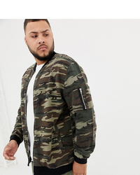 ASOS DESIGN Plus Jersey Bomber Jacket In Camo With Ma1 Pocket
