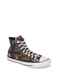 Dark Green Camouflage Canvas High Top Sneakers