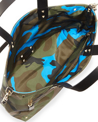 Valentino Reversible Camouflage Nylon Tote Bag Bluegreen
