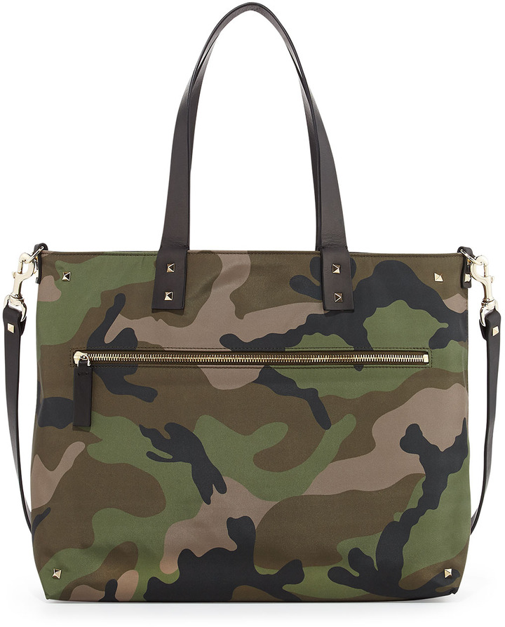 Valentino Reversible Camouflage Canvas Shopper Tote Bag
