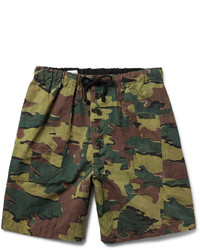 Dark Green Camouflage Cotton Shorts