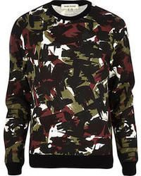 River Island Black Abstract Camo Print Sweatshirt