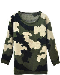 Camo Print Sweater With Boatneck