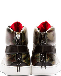 Dolce & Gabbana Green Camo Leather High Top Sneakers