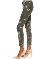 Current/Elliott The Stiletto Ankle Jeans Army Green Watercolor