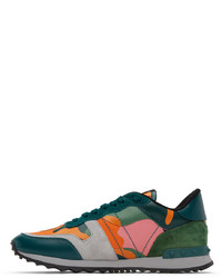 Valentino Garavani Green Orange Camo Rockrunner Sneakers