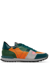 Valentino Garavani Green Orange Camo Rockrunner Sneakers