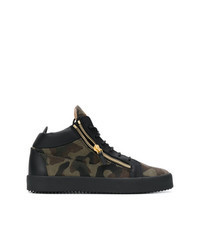 Dark Green Camouflage Leather High Top Sneakers
