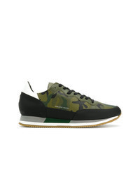 Dark Green Camouflage Leather Low Top Sneakers