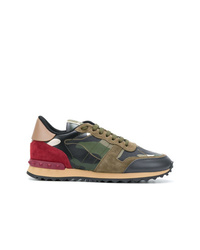 Dark Green Camouflage Leather Low Top Sneakers