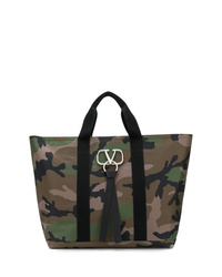Dark Green Camouflage Leather Tote Bag