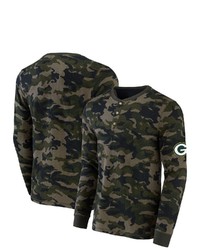 NFL X DARIUS RUCKE R Collection By Fanatics Camo Green Bay Packers Thermal Henley Long Sleeve T Shirt