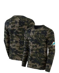 NFL X DARIUS RUCKE R Collection By Fanatics Camo Miami Dolphins Thermal Henley Long Sleeve T Shirt