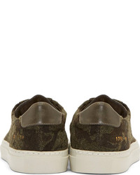 Common Projects Olive Leather Camo Print Achilles Sneakers