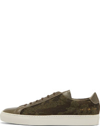Common Projects Olive Leather Camo Print Achilles Sneakers