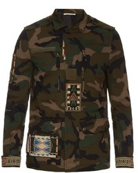 Valentino Bead Embellished Camouflage Print Cotton Jacket