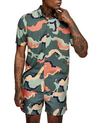 Topman Slim Fit Camouflage Short Sleeve Button Up Shirt