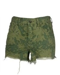 Free People Camouflage Raw Hem Denim Shorts