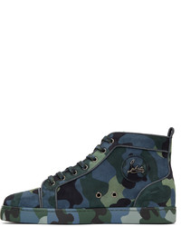 Christian Louboutin Blue Green Louis Orlato Flat High Top Sneakers