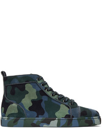 Christian Louboutin Blue Green Louis Orlato Flat High Top Sneakers