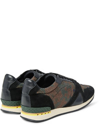 Burberry Suede And Leather Trimmed Camouflage Print Mesh Sneakers