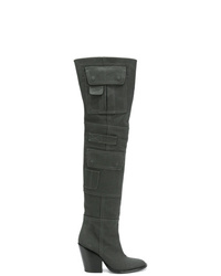 Dark Green Canvas Over The Knee Boots