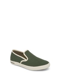 Dark Green Canvas Slip-on Sneakers