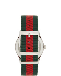Gucci Silver G Timeless Web Bee Watch