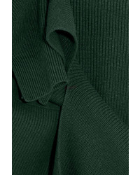 Proenza Schouler Split Front Wool Silk And Cashmere Blend Sweater Dark Green