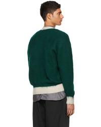 Kuro Green Wool Mohair Contrast Line Cardigan