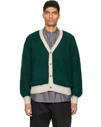 Kuro Green Wool Mohair Contrast Line Cardigan
