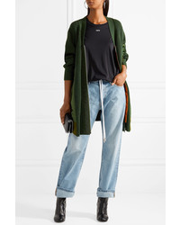 Sacai Oversized Shell Trimmed Wool Cardigan Army Green