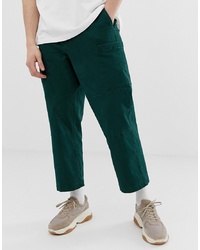 ASOS WHITE Cargo Trousers In Dark Green Heavyweight Twill