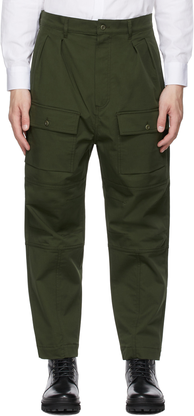 MAISON KITSUNÉ Khaki Patched Pockets 2 Pleats Cargo Pants, $390 ...