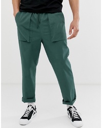 ASOS DESIGN Relaxed Trousers In Deep Green With Pocket Detail