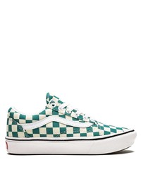 Dark Green Check Canvas Low Top Sneakers