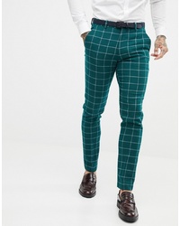ASOS DESIGN Skinny Suit Trousers In Forest Green Windowpane Check