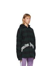Palm Angels Black And Green Checked Hooded Overshirt