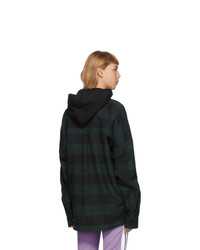 Palm Angels Black And Green Checked Hooded Overshirt