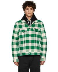 Palm Angels Green White Check Curved Logo Trucker Jacket