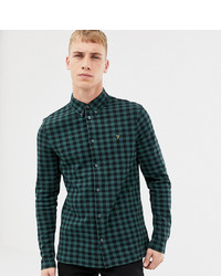 Farah Bobby Slim Fit Checked Jersey Shirt In Green