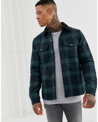 Pull&Bear Overshirt With Padded Lining In Green Check