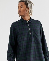 Mennace Oversized Shirt With Half Zip In Check