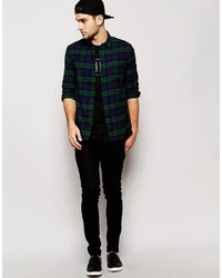 Asos Shirt In Long Sleeve With Black Watch Check