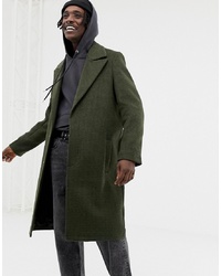 ASOS DESIGN Wool Mix Overcoat With Peak Lapel In Green Check