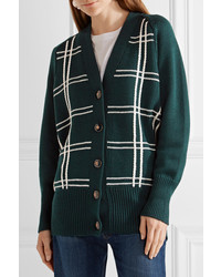 Miu Miu Oversized Checked Wool Cardigan Green