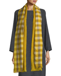 Eileen Fisher Hand Loomed Fading Ikat Check Wool Scarf