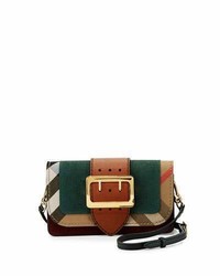 Burberry Small Buckle Suede House Check Shoulder Bag Sea Green